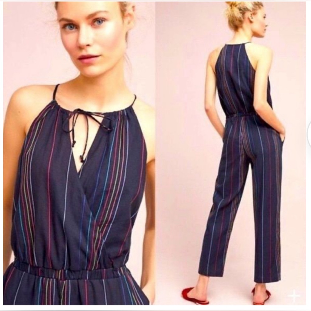 Anthropologie Dolan Striped Jumpsuit Navy size medium NWOT